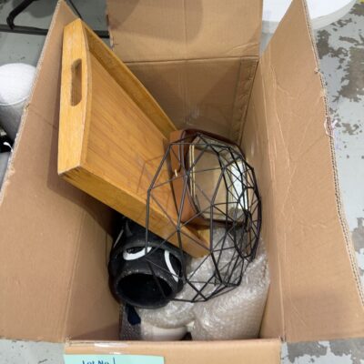 EX STAGING, BOX OF ASSORTED DECORATOR ITEMS, SOLD AS IS EX STAGING, BOX OF ASSORTED DECORATOR ITEMS, SOLD AS IS
