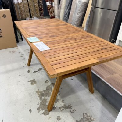 SAMPLE FURNITURE - OUTDOOR DINING TABLE, ACACIA TIMBER WITH OIL STAIN FINISH, 1600MM RRP$400