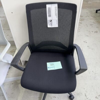 SAMPLE FURNITURE - BLACK FABRIC & MESH OFFICE CHAIR, CHAIR TILT, ADJUSTABLE WEIGHT CAPACITY 120KG, RRP$149 E