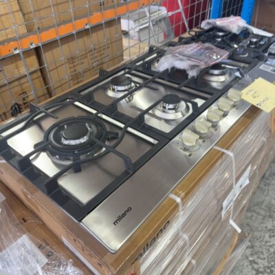 NEW MILANO 900MM S/STEEL GAS COOKTOP, 5 BURNER WITH WOK WITH 3 MONTH WARRANTY 538.01.893