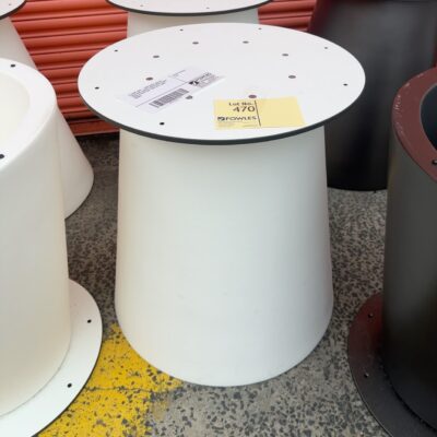 EX EVENT HIRE - LARGE WHITE ACRYLIC TABLE BASE, CAN BE FLIPPED OVER TO MAKE LARGE PLANTER POT, SOLD AS IS, SOME MARKS.