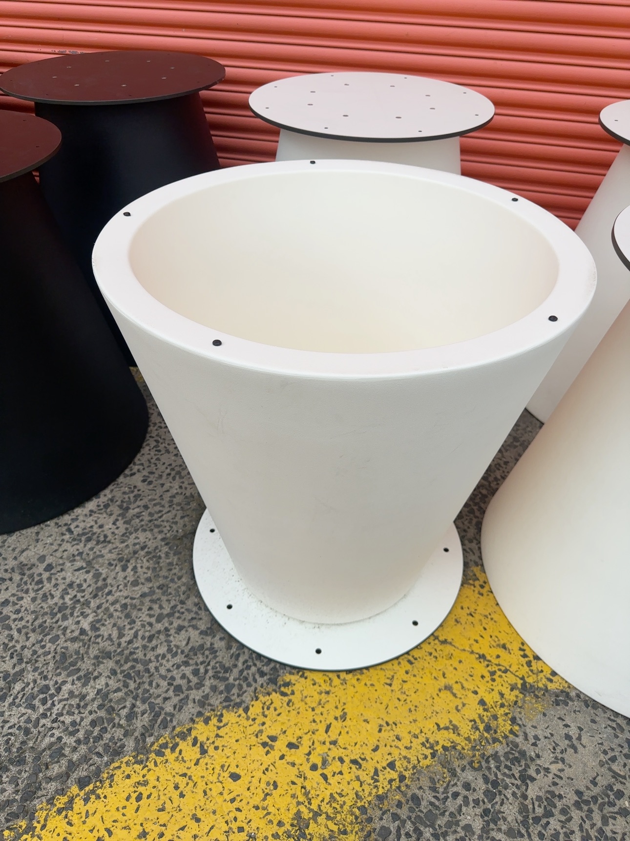 EX EVENT HIRE - LARGE WHITE ACRYLIC TABLE BASE, CAN BE FLIPPED OVER TO MAKE LARGE PLANTER POT, SOLD AS IS, SOME MARKS. EX EVENT HIRE - LARGE WHITE ACRYLIC TABLE BASE, CAN BE FLIPPED OVER TO MAKE LARGE PLANTER POT, SOLD AS IS, SOME MARKS.