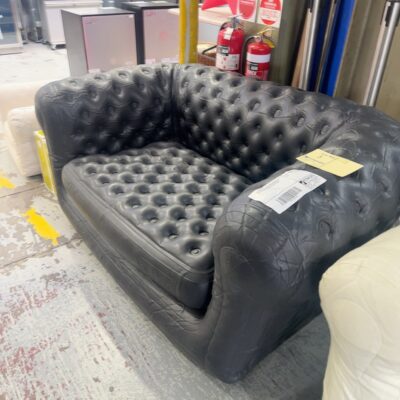 EX EVENT HIRE - BLACK CHESTERFIELD STYLE BLOW UP COUCH, SOLD AS IS WITH PUMP