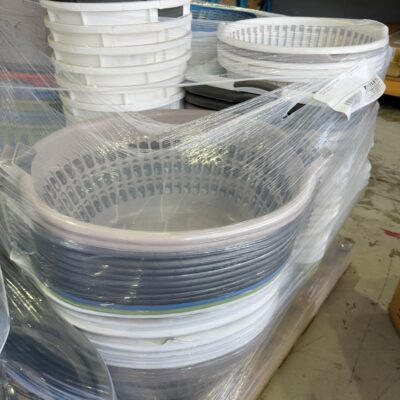 PALLET OF ASSORTED PLASTIC LAUNDRY BASKETS, SOLD AS IS