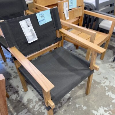 TIMBER FRAMED BLACK MATERIAL OUTDOOR DINING CHAIR, SOLD AS IS