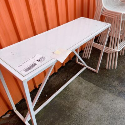 EX STAGING - METAL WHITE NARROW TABLE, SOLD AS IS