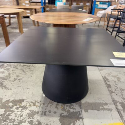EX EVENT HIRE - DESIGNER SERRALUNGA MADE IN ITALY SQUARE 1190MM DINING TABLE - BLACK HPL TOP WITH POLYETHERINE BLACK TABLE BASE SOLD AS IS EX EVENT HIRE - DESIGNER SERRALUNGA MADE IN ITALY SQUARE 1190MM DINING TABLE - BLACK HPL TOP WITH POLYETHERINE BLACK TABLE BASE SOLD AS IS