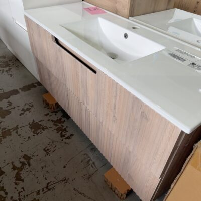 NEW AULIC 1200MM CALDER WALL HUNG TIMBER GROOVE FINGER PULL CABINET WITH CRYSTAL CERAMIC TOP, CAWH44-1200 & CT28-1200 RRP$1875