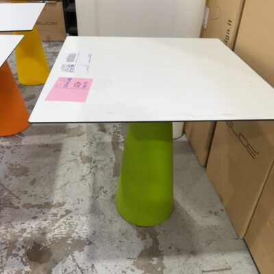 EX HIRE HOPLA CAFE TABLE, GREEN ACRYLIC BASE SOLD AS IS