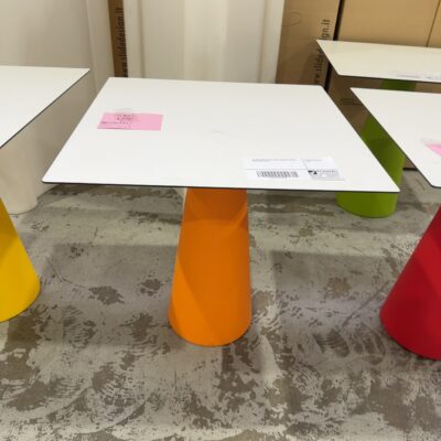 EX HIRE HOPLA CAFE TABLE, ORANGE ACRYLIC BASE SOLD AS IS EX HIRE HOPLA CAFE TABLE, ORANGE ACRYLIC BASE SOLD AS IS