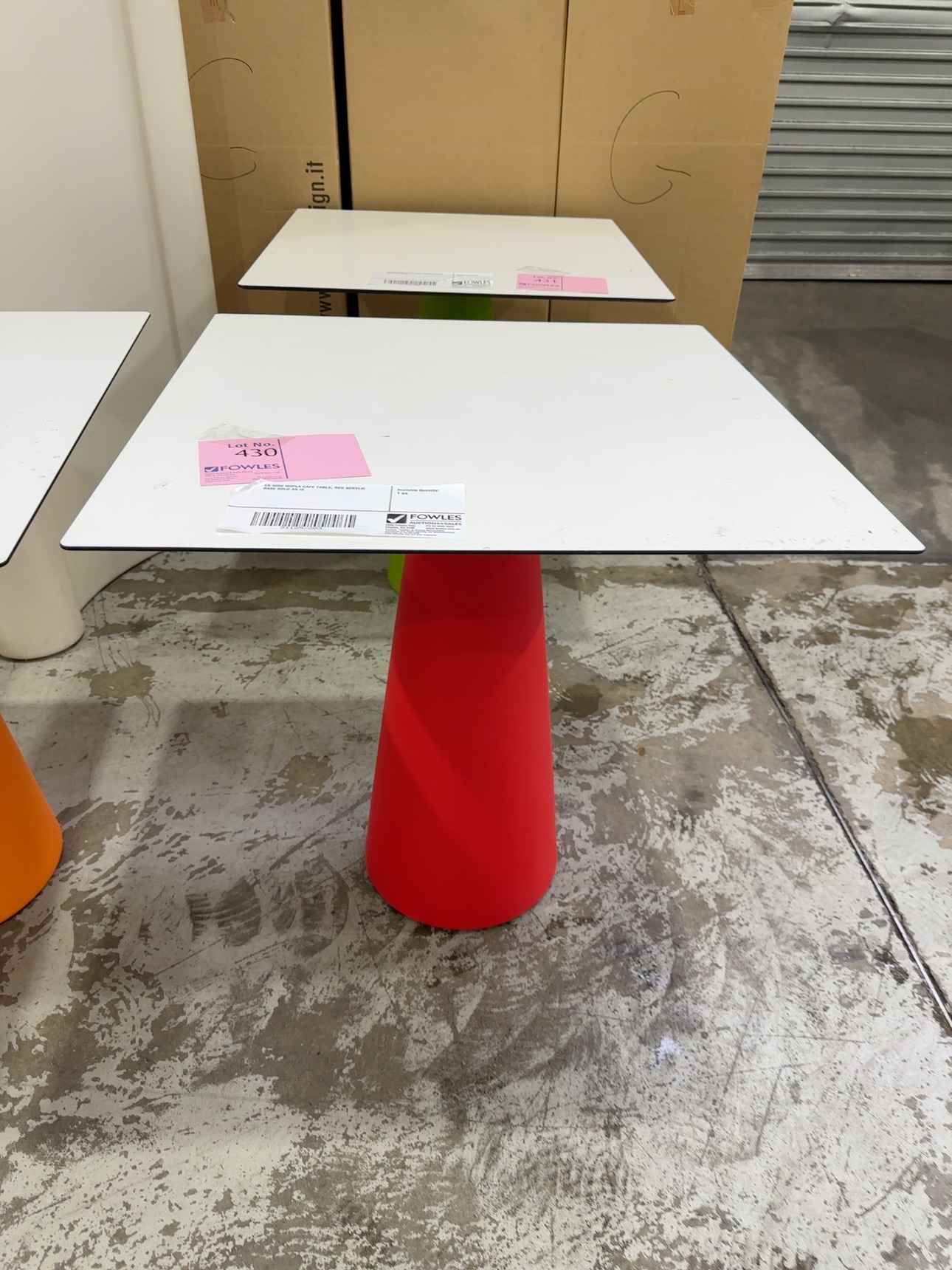 EX HIRE HOPLA CAFE TABLE, RED ACRYLIC BASE SOLD AS IS EX HIRE HOPLA CAFE TABLE, RED ACRYLIC BASE SOLD AS IS