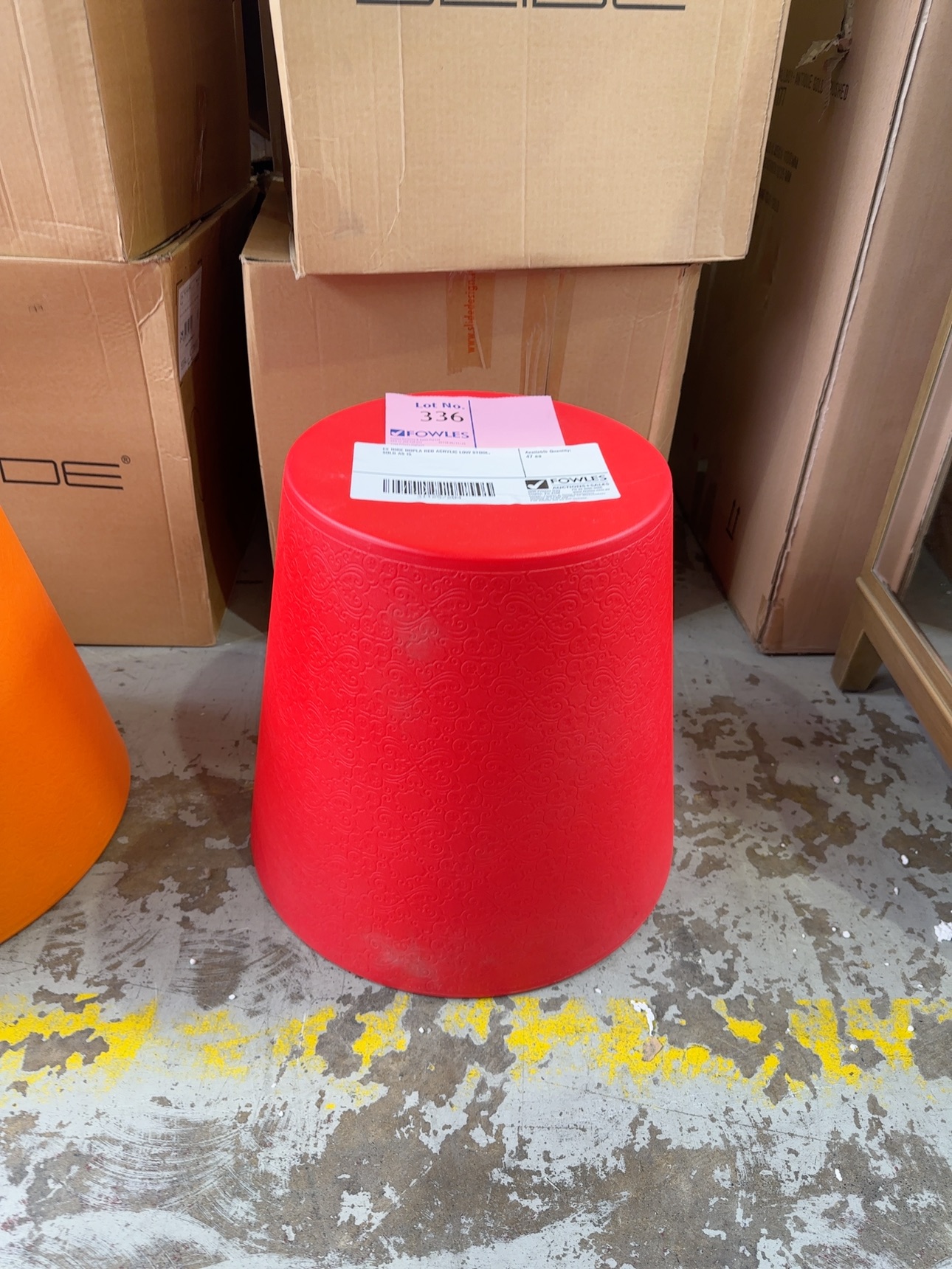 EX HIRE HOPLA RED ACRYLIC LOW STOOL, SOLD AS IS EX HIRE HOPLA RED ACRYLIC LOW STOOL, SOLD AS IS