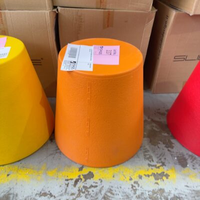 EX HIRE HOPLA ORANGE ACRYLIC LOW STOOL, SOLD AS IS EX HIRE HOPLA ORANGE ACRYLIC LOW STOOL, SOLD AS IS