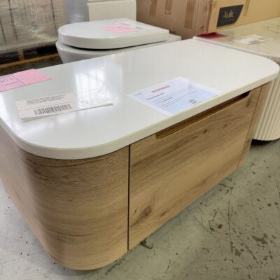 NEW AULIC 900MM HAMILTON CURVED WALL HUNG VANITY, PLYWOOD FINGER PULL CABINET, WITH CURVED SOLID SURFACE STONE TOP CAWH39-900 RRP$1829