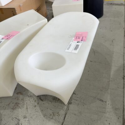 EX EVENT HIRE - LILY TAVALO, WHITE ACRYLIC BENCH SEAT WITH DRINKS HOLDER, CAN BE ILLUMINATED, SOLD AS IS