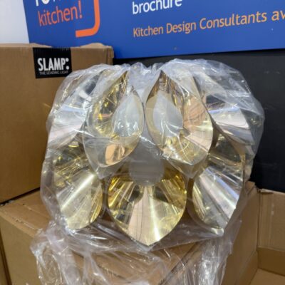 EX EVENT HIRE -FLORA GOLD & WHITE PENDANT LIGHTS, SOLD AS IS