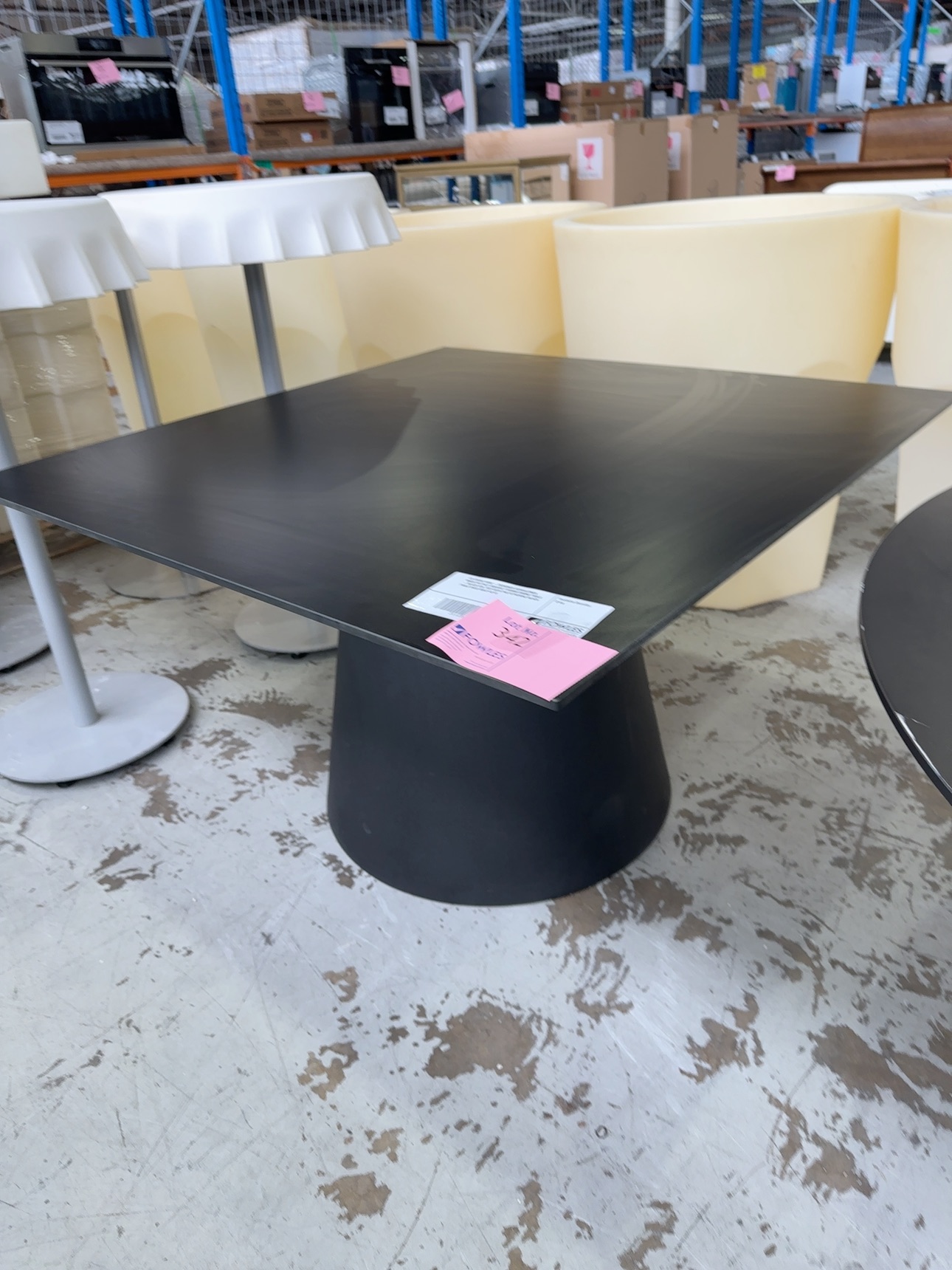 EX EVENT HIRE - DESIGNER SERRALUNGA MADE IN ITALY SQUARE 1190MM DINING TABLE - BLACK HPL TOP WITH POLYETHERINE BLACK TABLE BASE SOLD AS IS EX EVENT HIRE - DESIGNER SERRALUNGA MADE IN ITALY SQUARE 1190MM DINING TABLE - BLACK HPL TOP WITH POLYETHERINE BLACK TABLE BASE SOLD AS IS