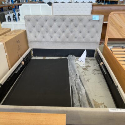 SAMPLE BEDFRAME - KING BED WITH GASLIFT, SOLD AS IS