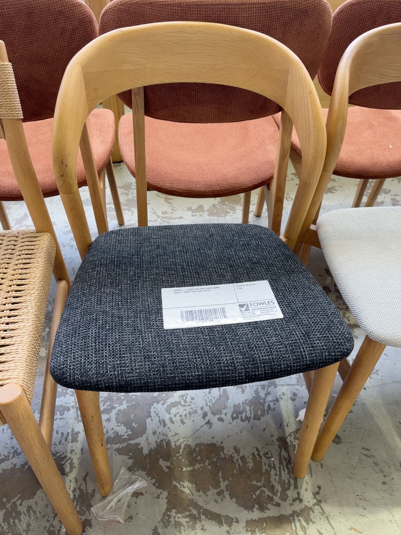 SAMPLE - TEMPO NATURAL OAK DINING CHAIR, FABRIC SEAT SOLD AS IS SAMPLE - TEMPO NATURAL OAK DINING CHAIR, FABRIC SEAT SOLD AS IS