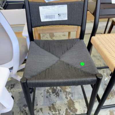 SAMPLE - ARROW BAR STOOL, BLACK OAK, WOVEN ROPE, SOLD AS IS