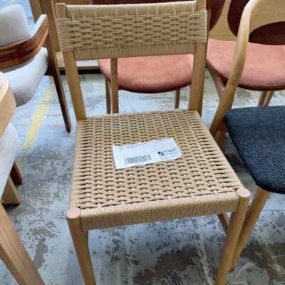SAMPLE -  OAK DINING CHAIR WITH ROPE WOVEN SEAT & BACK SOLD AS IS