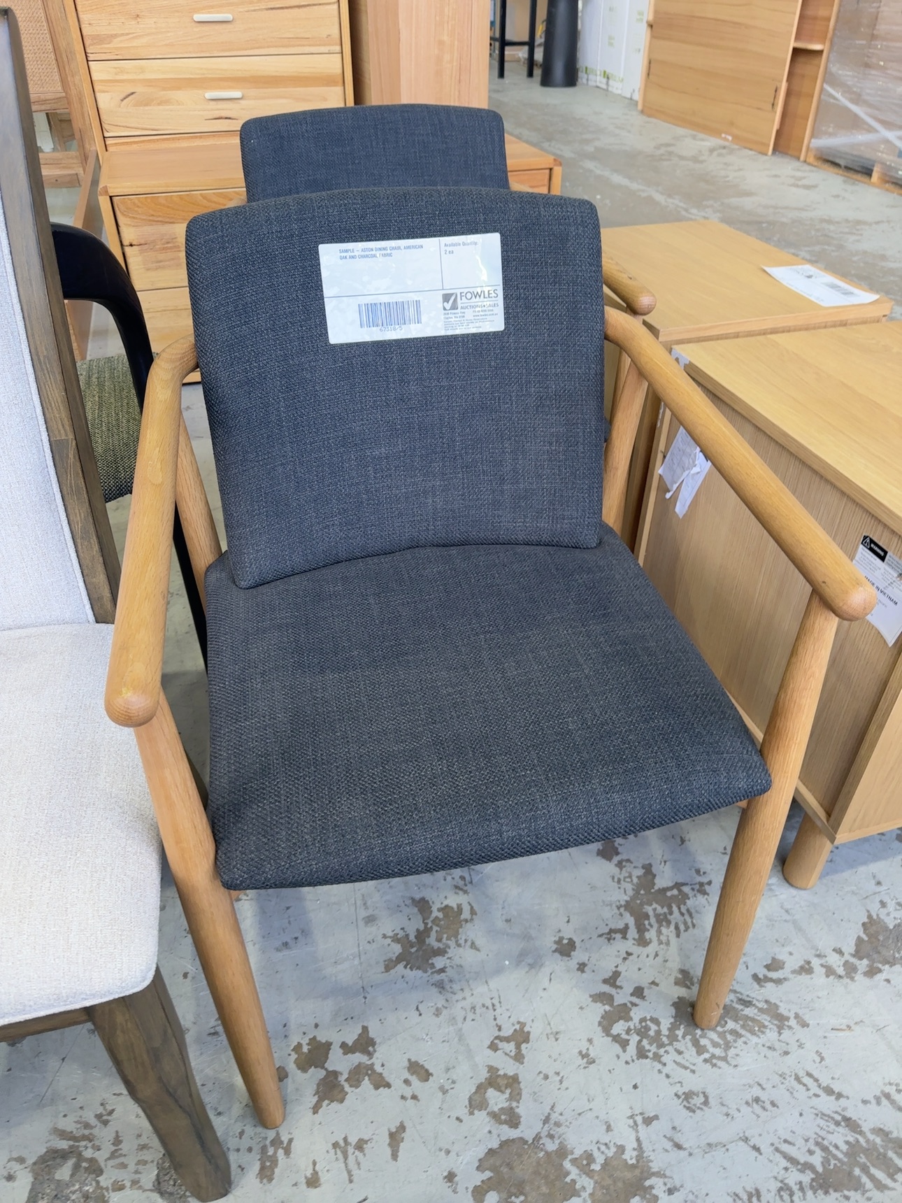 SAMPLE - ASTON DINING CHAIR, AMERICAN OAK AND CHARCOAL FABRIC SAMPLE - ASTON DINING CHAIR, AMERICAN OAK AND CHARCOAL FABRIC