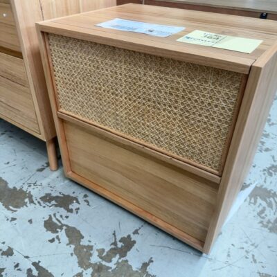 EX DISPLAY TATE BEDSIDE TABLE, MESSMATE, SOLD AS IS