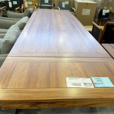 EX DISPLAY KALLISTA BLACKWOOD TIMBER EXTENSION DINING TABLE, 2400MM TO 3400MM, SOLD AS IS