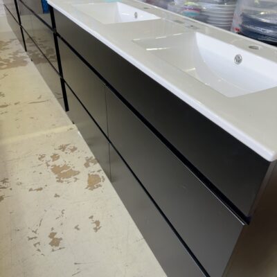 NEW CORE MATTE BLACK 1500MM DOUBLE BOWL FLOOR VANITY WITH DRAWERS, WITH CERAMIC TOP  CORE-1500WDBM-CM & UV31-1500D-1TH