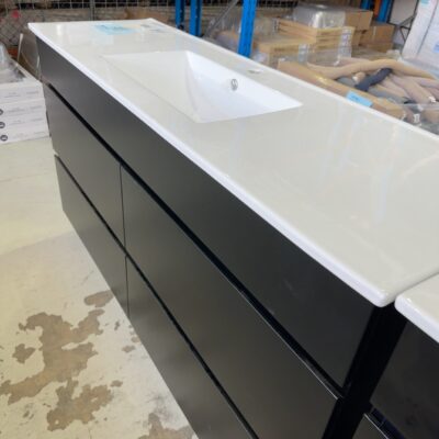 NEW CORE MATTE BLACK 1500MM SINGLE BOWL FLOOR VANITY WITH DRAWERS, WITH CERAMIC TOP  CORE-1500WBM-CM & UV31-1500H-1TH