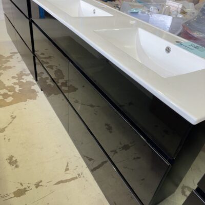 NEW CORE GLOSS BLACK 1500MM DOUBLE BOWL FLOOR VANITY WITH DRAWERS, WITH CERAMIC TOP  CORE-1500WDB-CM & UV31-1500D-1TH