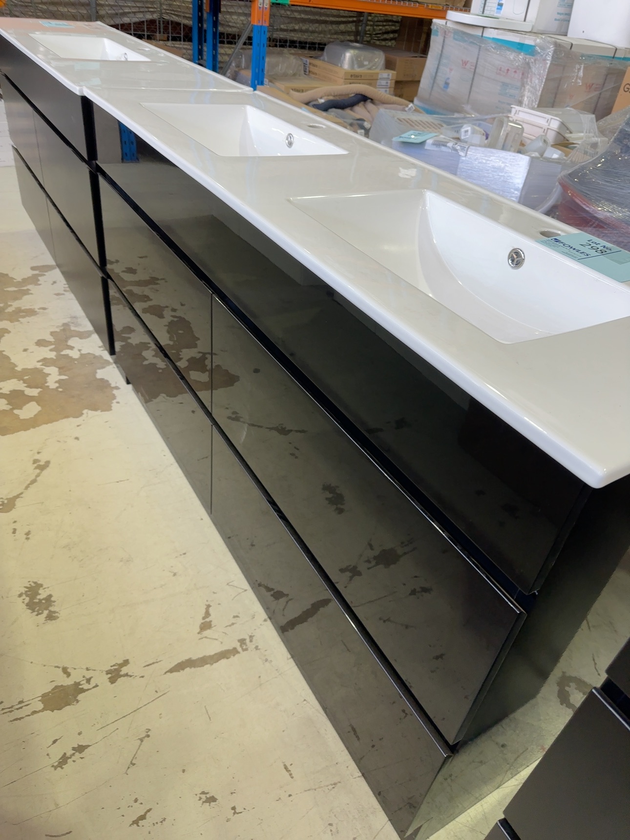 NEW CORE GLOSS BLACK 1500MM DOUBLE BOWL FLOOR VANITY WITH DRAWERS, WITH CERAMIC TOP CORE-1500WDB-CM & UV31-1500D-1TH NEW CORE GLOSS BLACK 1500MM DOUBLE BOWL FLOOR VANITY WITH DRAWERS, WITH CERAMIC TOP CORE-1500WDB-CM & UV31-1500D-1TH