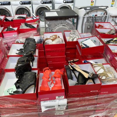 PALLET OF BULK WOMENS GUESS SHOES, ASSORTED SIZES, COLOURS AND STYLES, SOLD BY THE PALLET - QTY OF 65 PAIRS, SOLD AS IS PALLET OF BULK WOMENS GUESS SHOES, ASSORTED SIZES, COLOURS AND STYLES, SOLD BY THE PALLET - QTY OF 65 PAIRS, SOLD AS IS