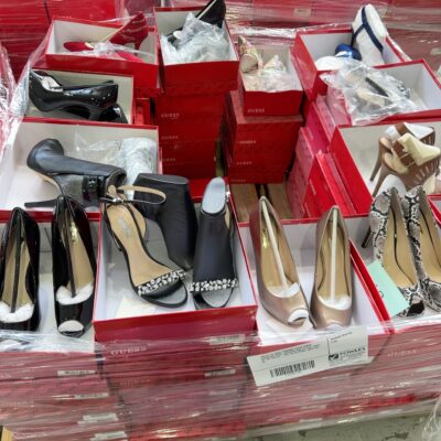 PALLET OF BULK WOMENS GUESS SHOES, ASSORTED SIZES, COLOURS AND STYLES, SOLD BY THE PALLET - QTY OF 65 PAIRS, SOLD AS IS