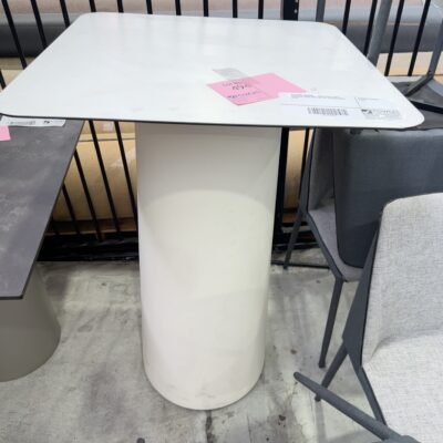 EX EVENT STAGING - WHITE BAR TABLE, PEDESTAL BASE AND TOP, NO SCREWS SOLD AS IS EX EVENT STAGING - WHITE BAR TABLE, PEDESTAL BASE AND TOP, NO SCREWS SOLD AS IS