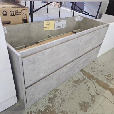EX DISPLAY 1200MM CONCRETE WALL HUNG VANITY BASE WITH 4 DRAWERS, NO TOP SUPPLIED, SOLD AS IS