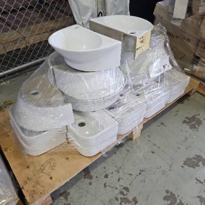 PALLET OF ASSORTED WALL HUNG VANITY BOWLS, SOLD AS IS