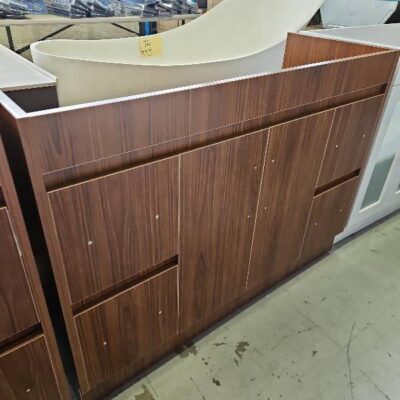 EX DISPLAY 1200MM RICH OAK LAMINATE VANITY BASE, NO TOP SUPPLIED, SOLD AS IS EX DISPLAY 1200MM RICH OAK LAMINATE VANITY BASE, NO TOP SUPPLIED, SOLD AS IS