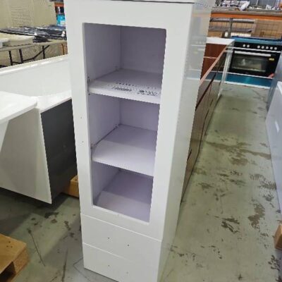 EX DISPLAY 390X1350 GLOSS WHITE TALL BATHROOM STORAGE CABINET, SOLD AS IS