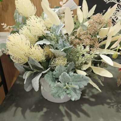 EX STAGING FAUX FLOWER ARRANGEMENT IN POT, SOLD AS IS EX STAGING FAUX FLOWER ARRANGEMENT IN POT, SOLD AS IS