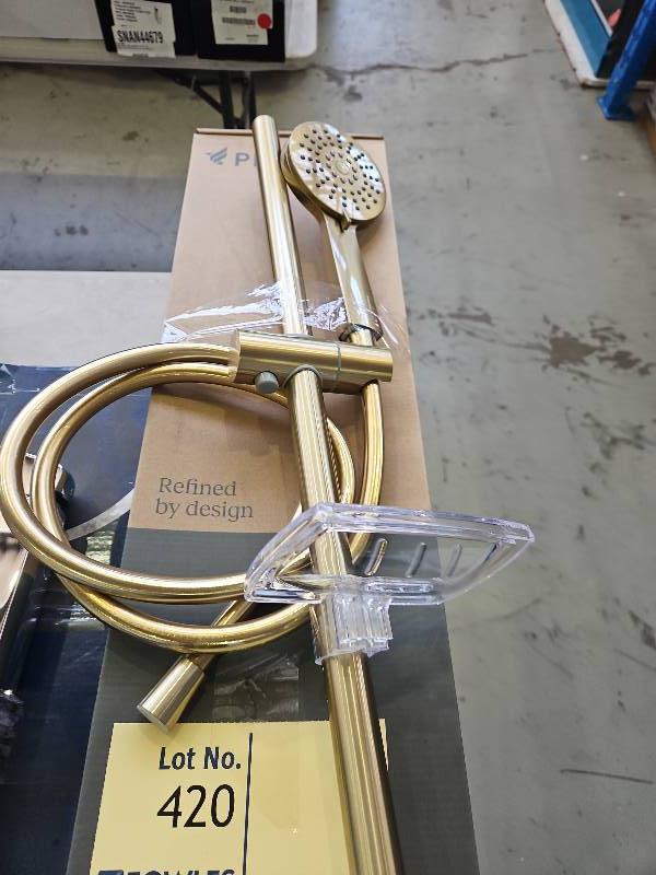 NEW PHOENIX VIVID BRUSHED GOLD HAND SHOWER ON RAIL, V685-12, SOLD AS IS NEW PHOENIX VIVID BRUSHED GOLD HAND SHOWER ON RAIL, V685-12, SOLD AS IS