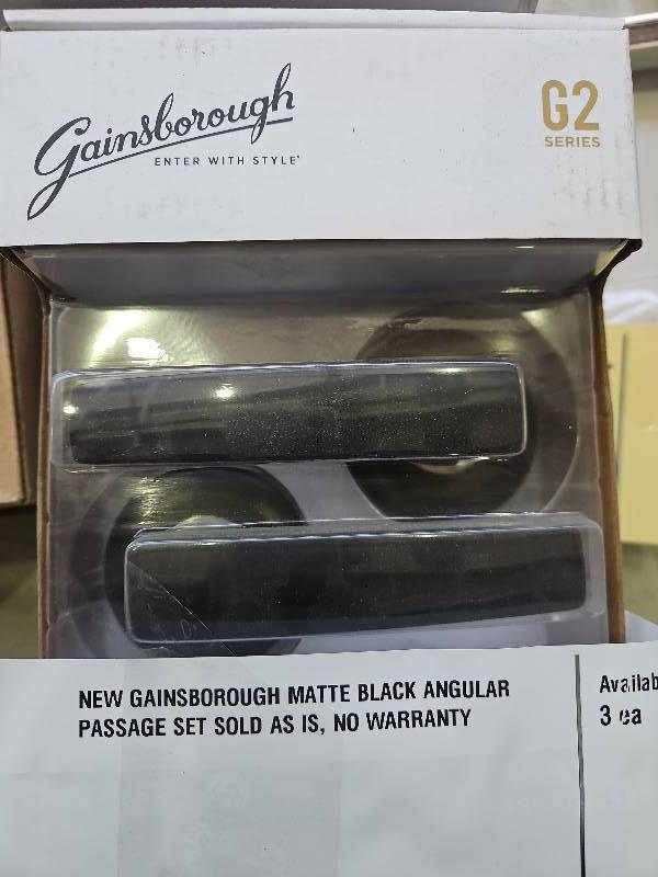 NEW GAINSBOROUGH MATTE BLACK ANGULAR PASSAGE SET SOLD AS IS, NO WARRANTY NEW GAINSBOROUGH MATTE BLACK ANGULAR PASSAGE SET SOLD AS IS, NO WARRANTY
