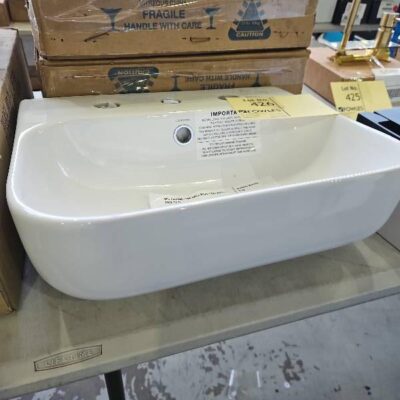 NEW CAROMA LUNA WALL BASIN 3 TAP HOLE, SOLD AS IS NEW CAROMA LUNA WALL BASIN 3 TAP HOLE, SOLD AS IS