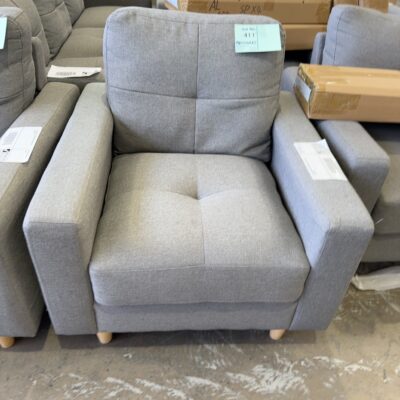 EX HIRE GREY UPHOLSTERED ARM CHAIR, SOLD AS IS EX HIRE GREY UPHOLSTERED ARM CHAIR, SOLD AS IS