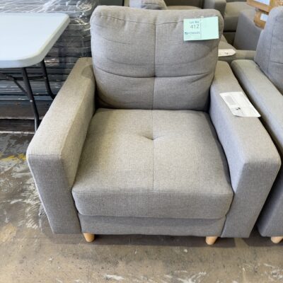 EX HIRE GREY UPHOLSTERED ARM CHAIR, SOLD AS IS EX HIRE GREY UPHOLSTERED ARM CHAIR, SOLD AS IS