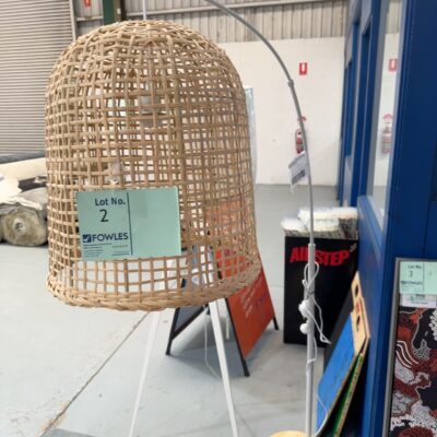 FURNITURE RETAILER CLOSURE - ARC FLOOR LAMP WITH RATTAN LAMP SHADE, SOLD AS IS FURNITURE RETAILER CLOSURE - ARC FLOOR LAMP WITH RATTAN LAMP SHADE, SOLD AS IS