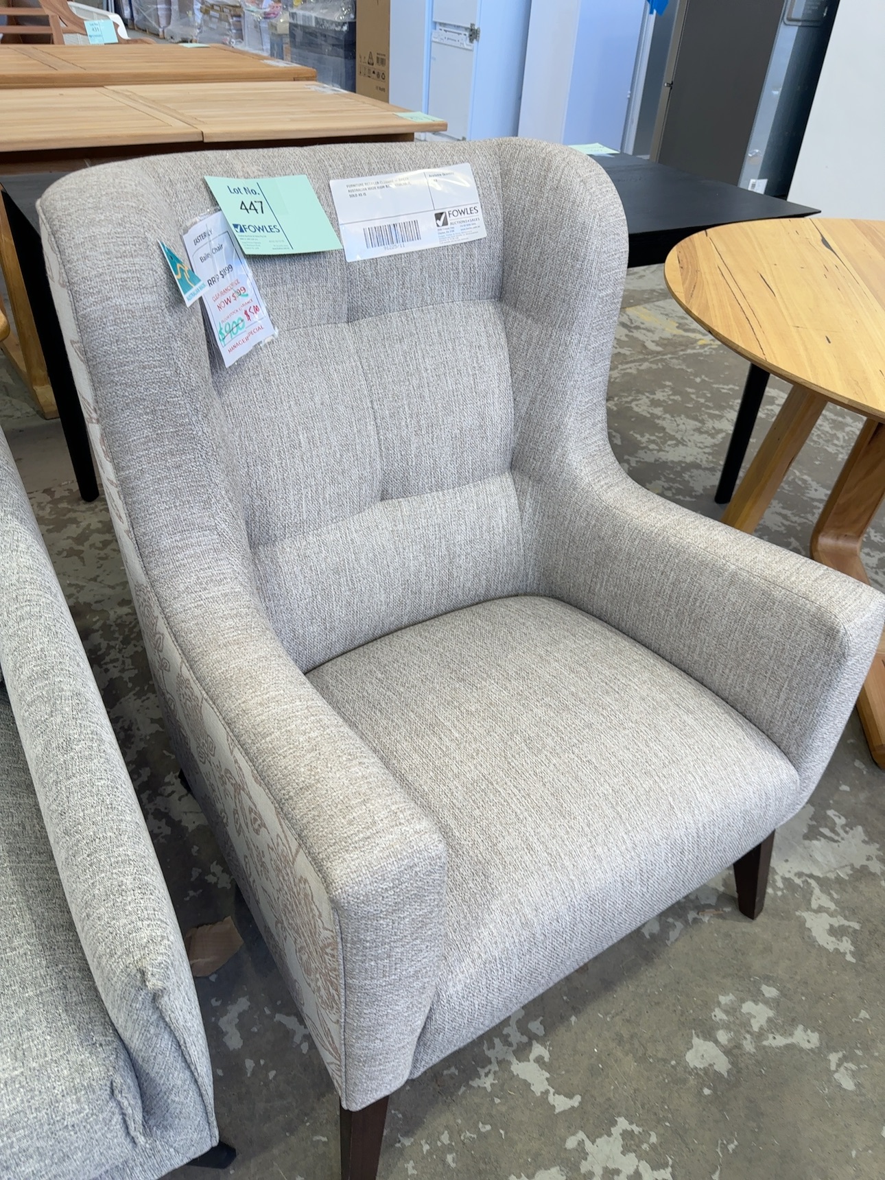FURNITURE RETAILER CLOSURE - BAILEY AUSTRALIAN MADE HIGH BACK ARMCHAIR, SOLD AS IS FURNITURE RETAILER CLOSURE - BAILEY AUSTRALIAN MADE HIGH BACK ARMCHAIR, SOLD AS IS