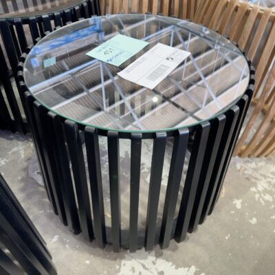 FURNITURE RETAILER CLOSURE - BLACK RIBBED GLASS TOP SIDE TABLE, SOLD AS IS FURNITURE RETAILER CLOSURE - BLACK RIBBED GLASS TOP SIDE TABLE, SOLD AS IS