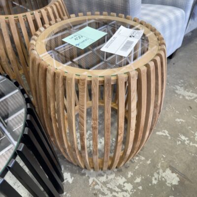 FURNITURE RETAILER CLOSURE - TIMBER RIBBED GLASS TOP SIDE TABLE, SOLD AS IS FURNITURE RETAILER CLOSURE - TIMBER RIBBED GLASS TOP SIDE TABLE, SOLD AS IS