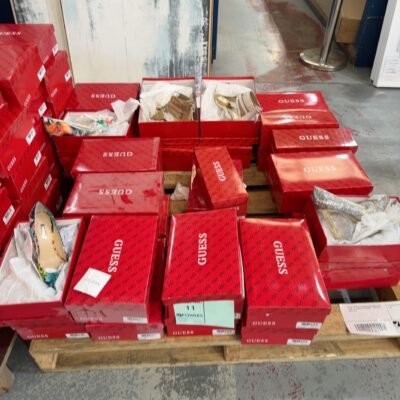 PALLET OF BULK WOMENS GUESS SHOES, SIZE 7 AND 7.5, ASSORTED DESIGNS - QTY OF 32, SOLD AS IS PALLET OF BULK WOMENS GUESS SHOES, SIZE 7 AND 7.5, ASSORTED DESIGNS - QTY OF 32, SOLD AS IS